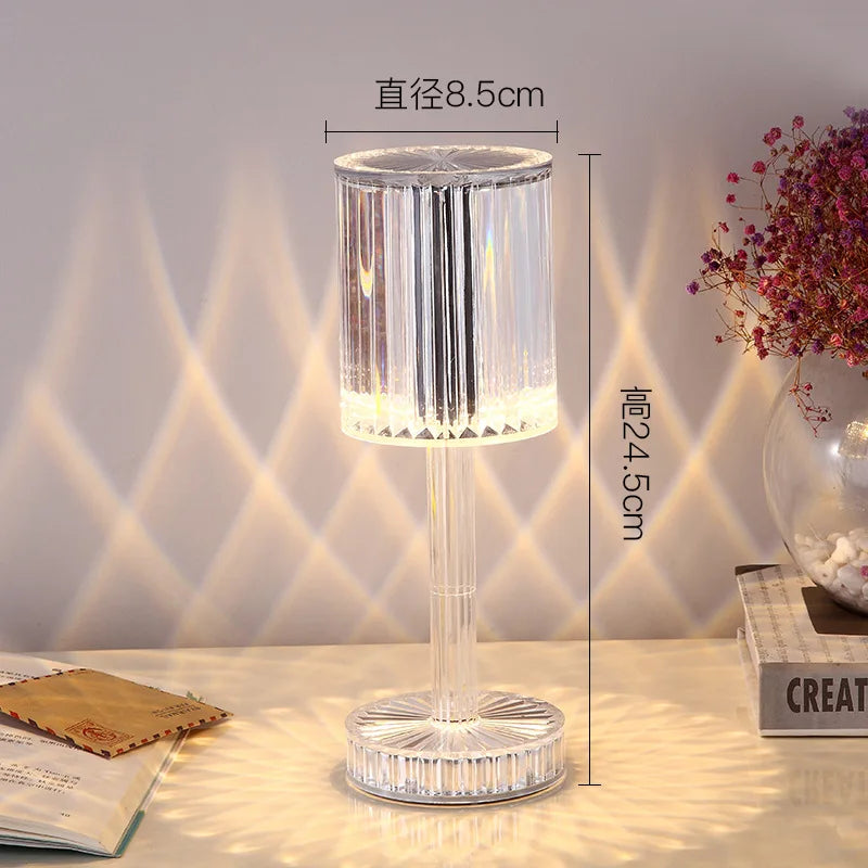 LED Crystal Table Lamp | 16-Colour Remote & 3-Colour Touch Control | Rotating Night Light Projection for Bedroom