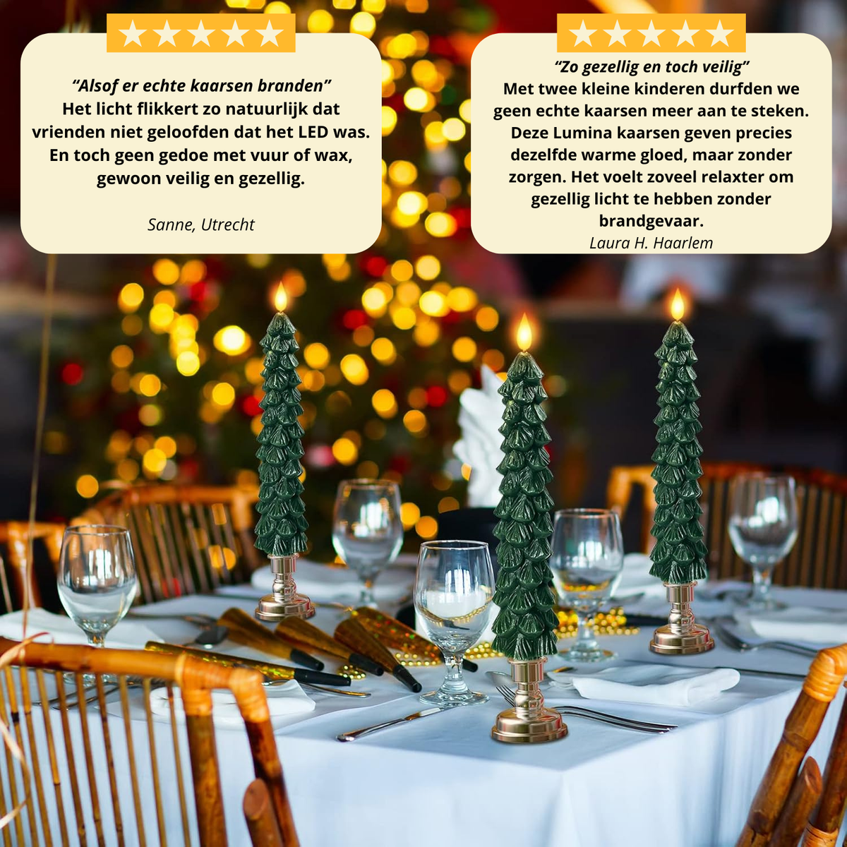 LED Flameless Candles Christmas Set | Remote Control, 5 Brightness Levels | Flickering 3D Flame, Safe for Kids & Pets