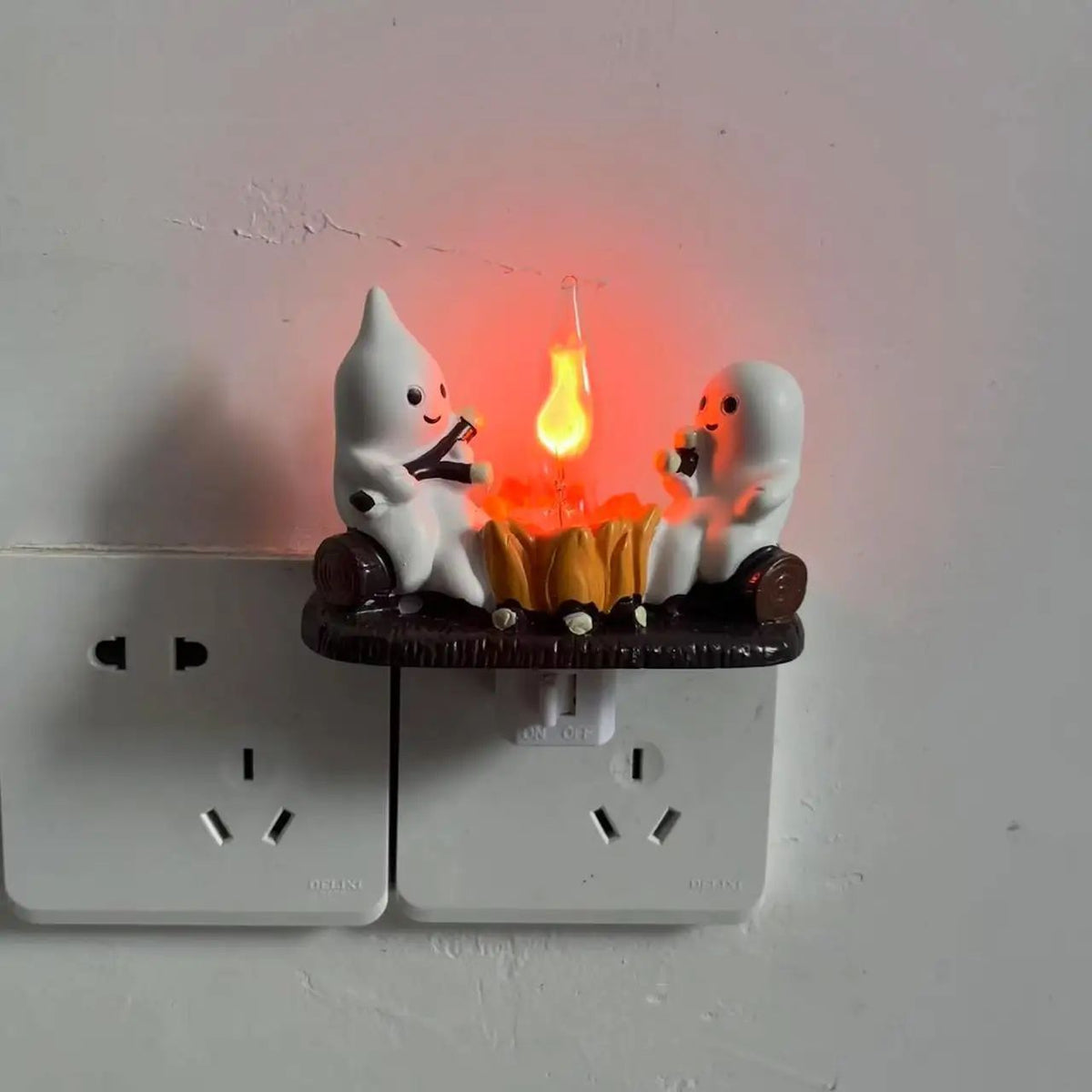 LED Ghost Figurine Halloween Decor | Flickering Warm Fire-Light Effect | Reusable Battery-Operated Resin Decoration