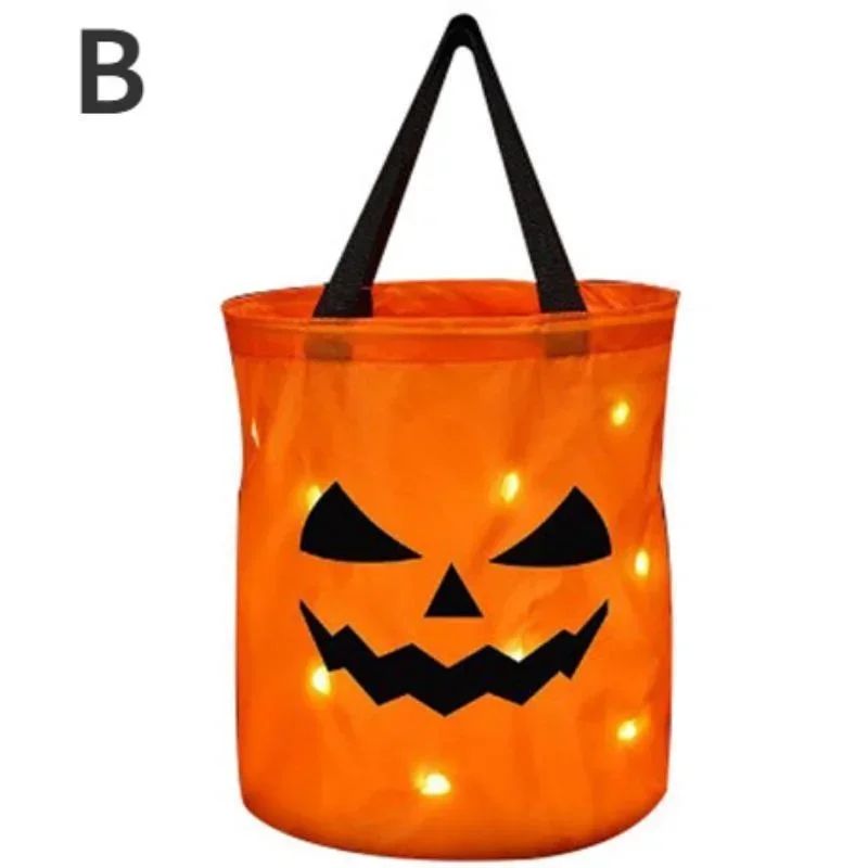 LED Light-Up Pumpkin Trick-or-Treat Bucket | Collapsible & Reusable | Glows for Safer, More Visible Halloween Nights
