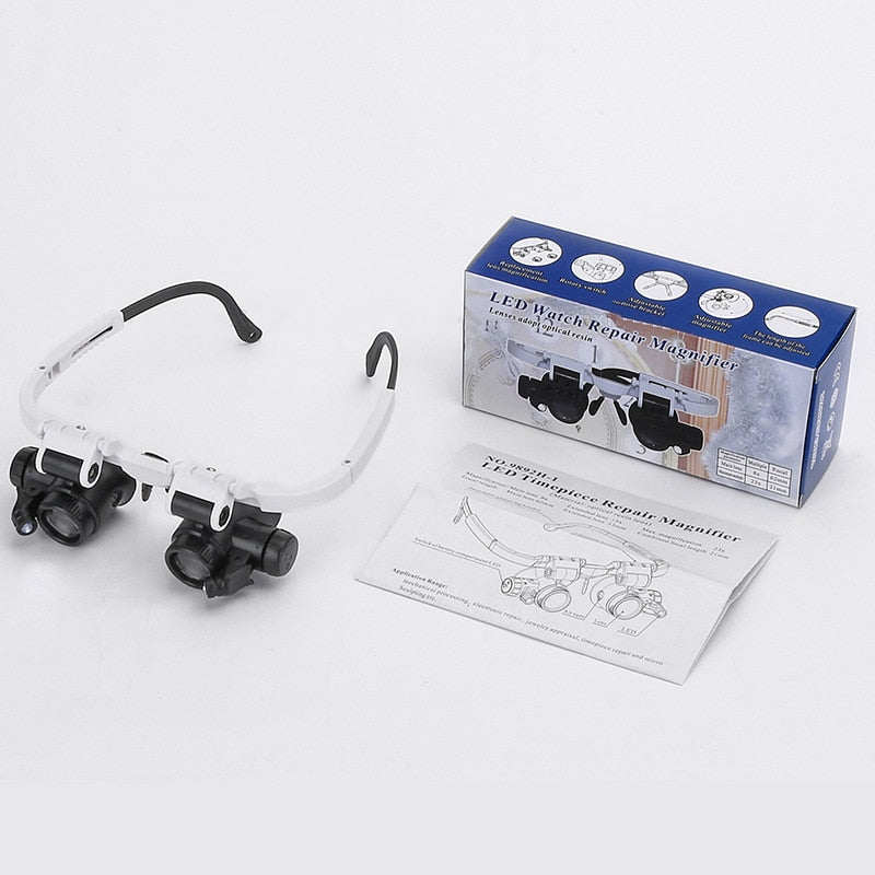 LED Magnifying Glasses Head-Mounted | Adjustable 8x 15x 23x Lenses with Built-In LED Light | Hands-Free Precision Tool