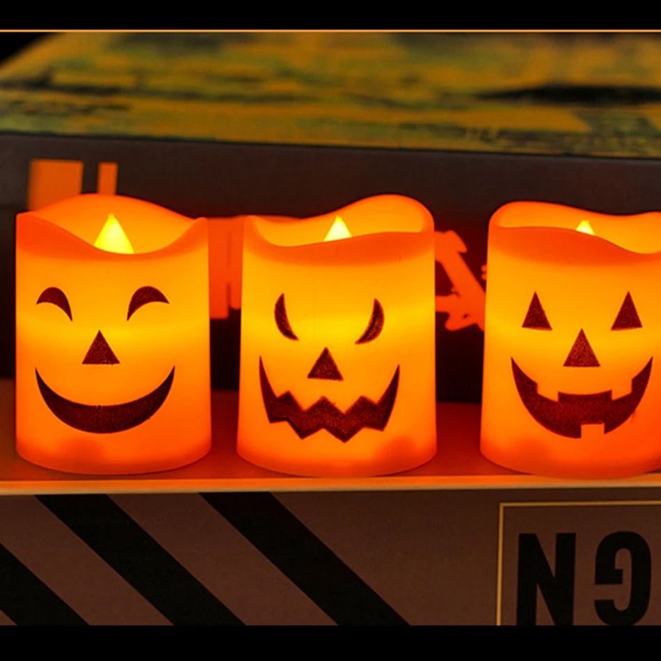 LED Pumpkin Lantern Halloween Decoration | Flameless Battery-Powered Candle Light | Skull Ghost Face Reusable Decor