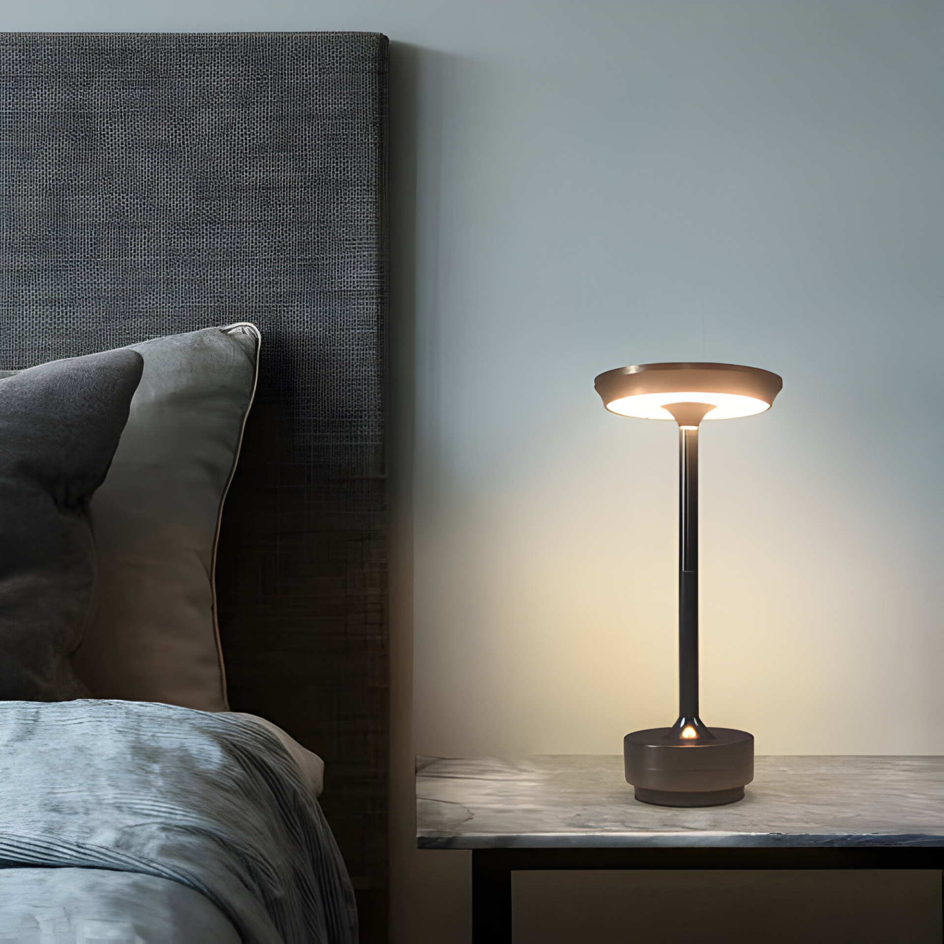 LED Table Lamp | Downlit Disc Head, Stepped Round Base