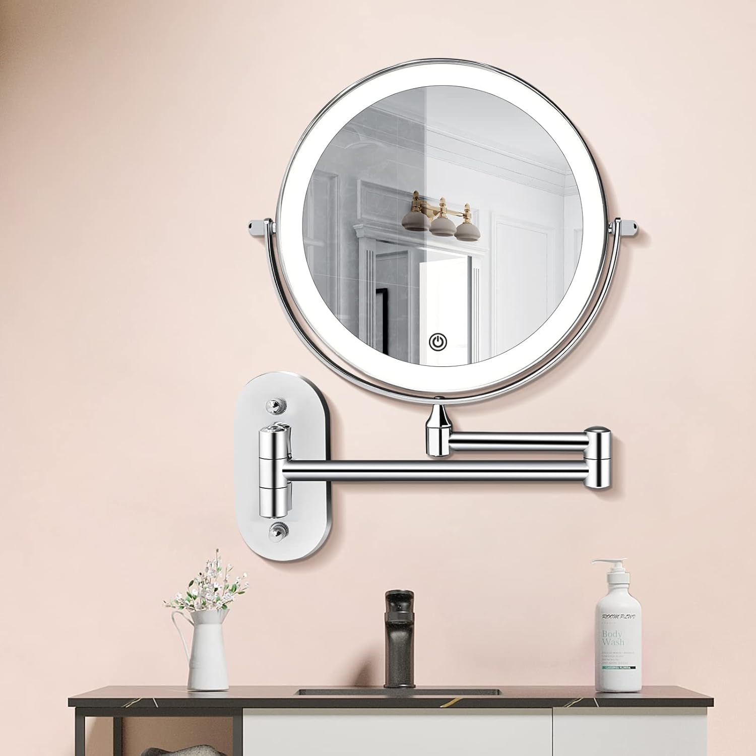 LED Wall Mirror | Magnifying Side With A Folding Swing Arm