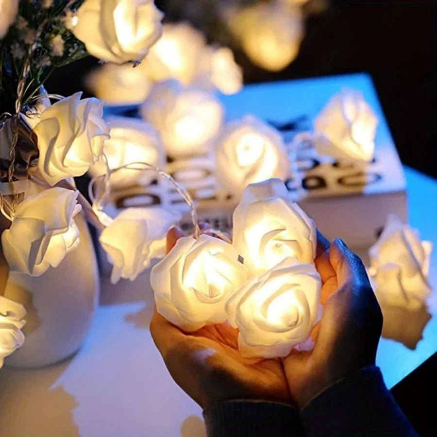 LED String Lights Artificial Roses Battery Powered Flexible Wire with Warm Glow 7