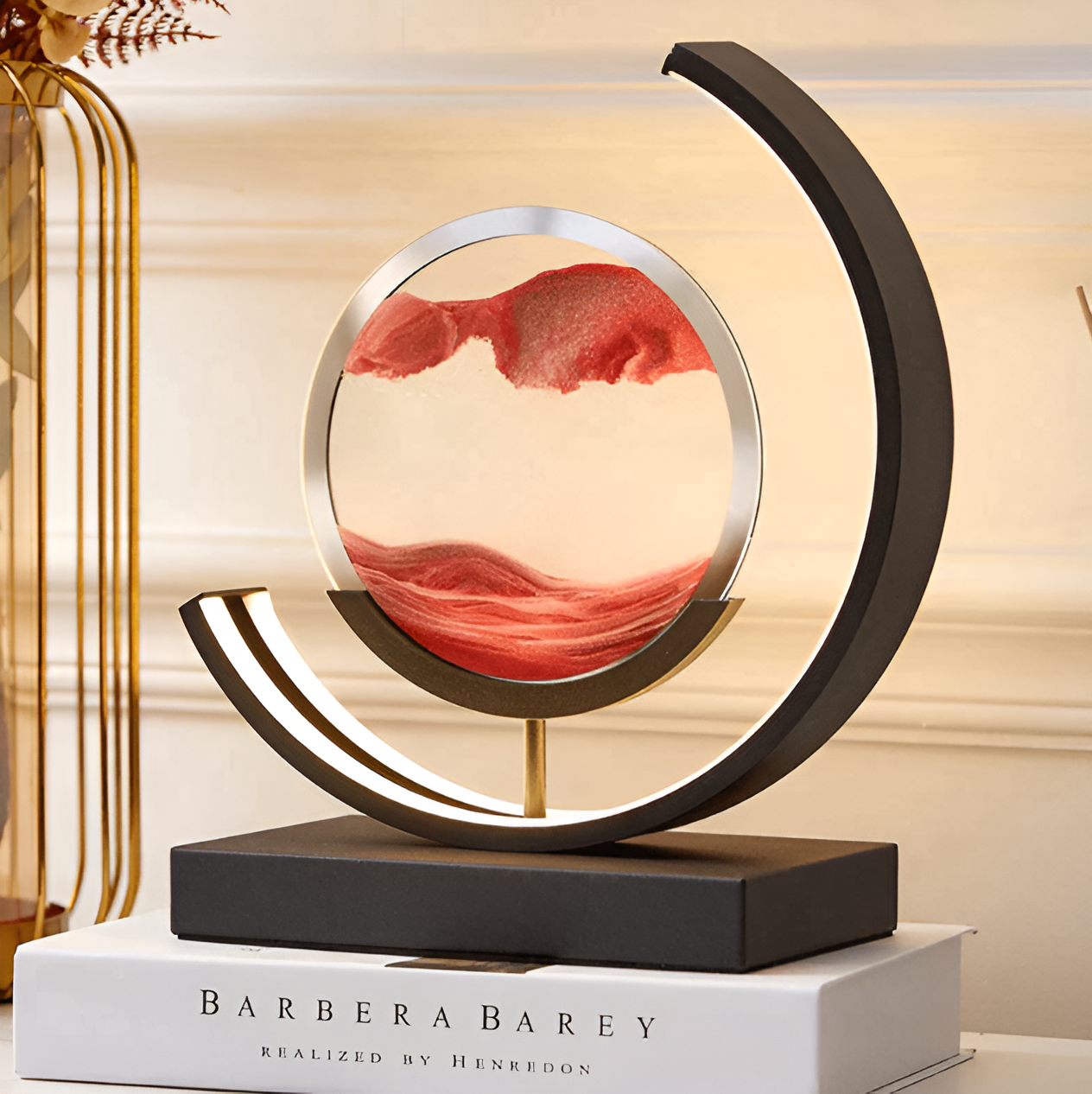 LED sand art table lamp with circular frame 2