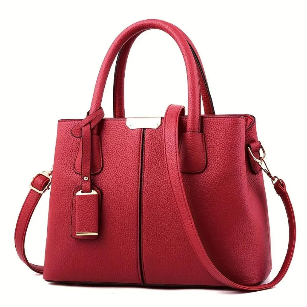 Leather Handbag - Vegan Structured Design with Detachable Strap