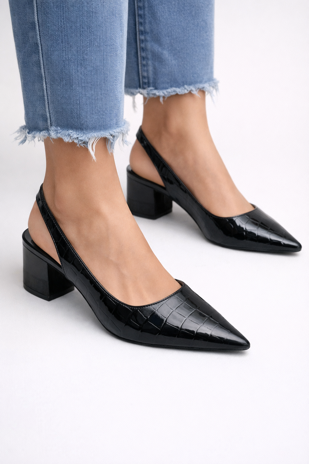 Lila | Women's Slingback Pumps - Textured Low Block Heel Design