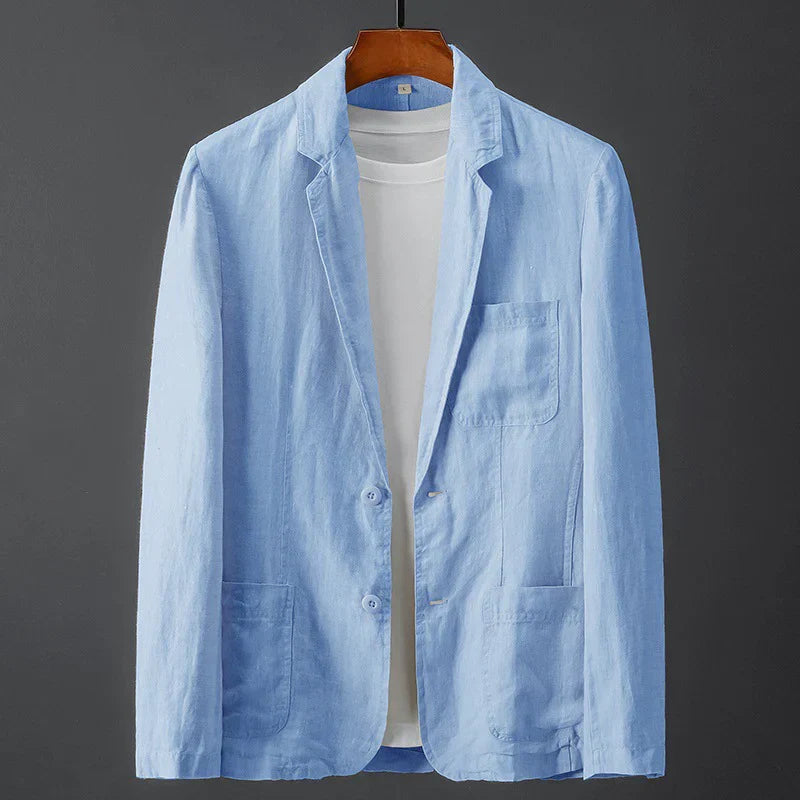 Linen Blazer – Single-Breasted Notch Lapel Three-Pocket Design