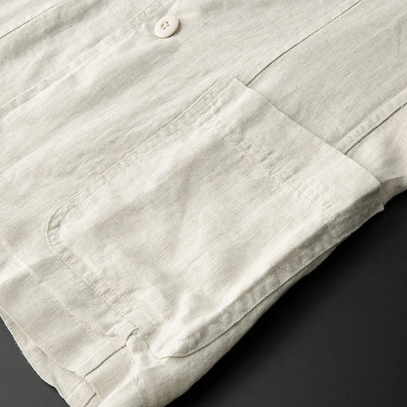 Linen Blazer – Single-Breasted Notch Lapel Three-Pocket Design