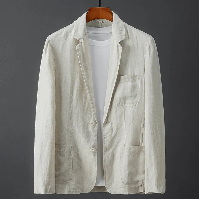 Linen Blazer – Single-Breasted Notch Lapel Three-Pocket Design