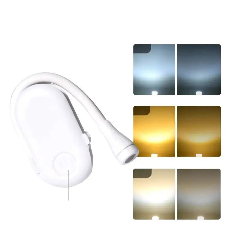 Book Clip Reading Light with Flexible Neck | USB Rechargeable, Glare-Free LED | Black or White, Spring-Loaded Clip 3