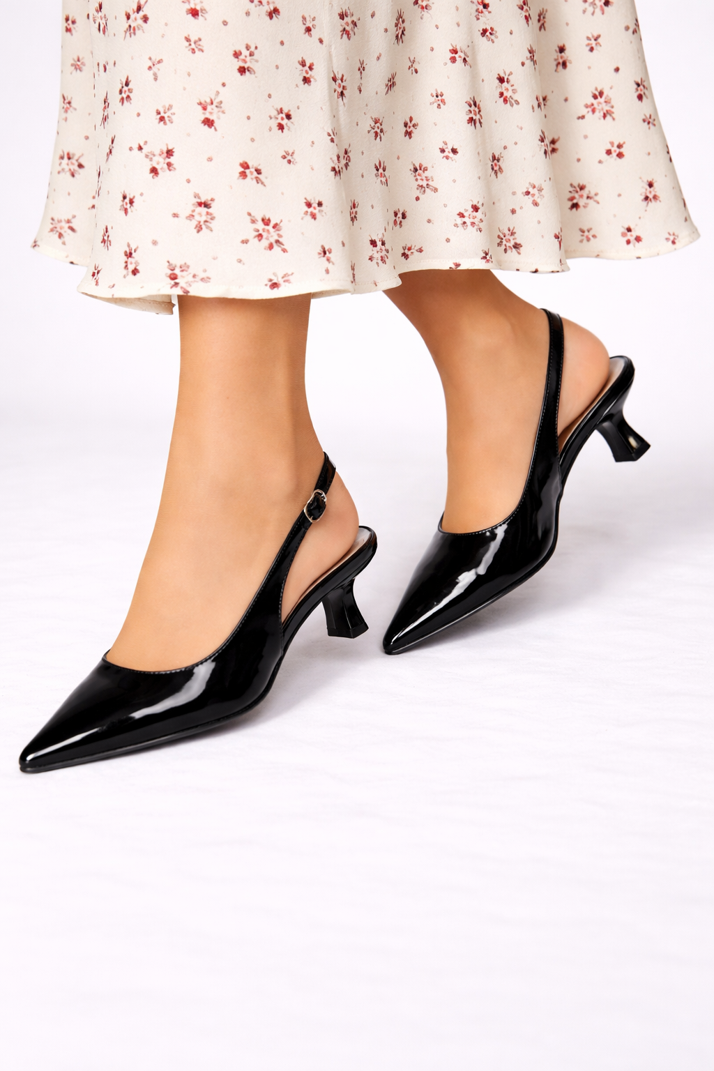 Lucinda | Women's Heels – Black Slingback Kitten with Glossy Finish