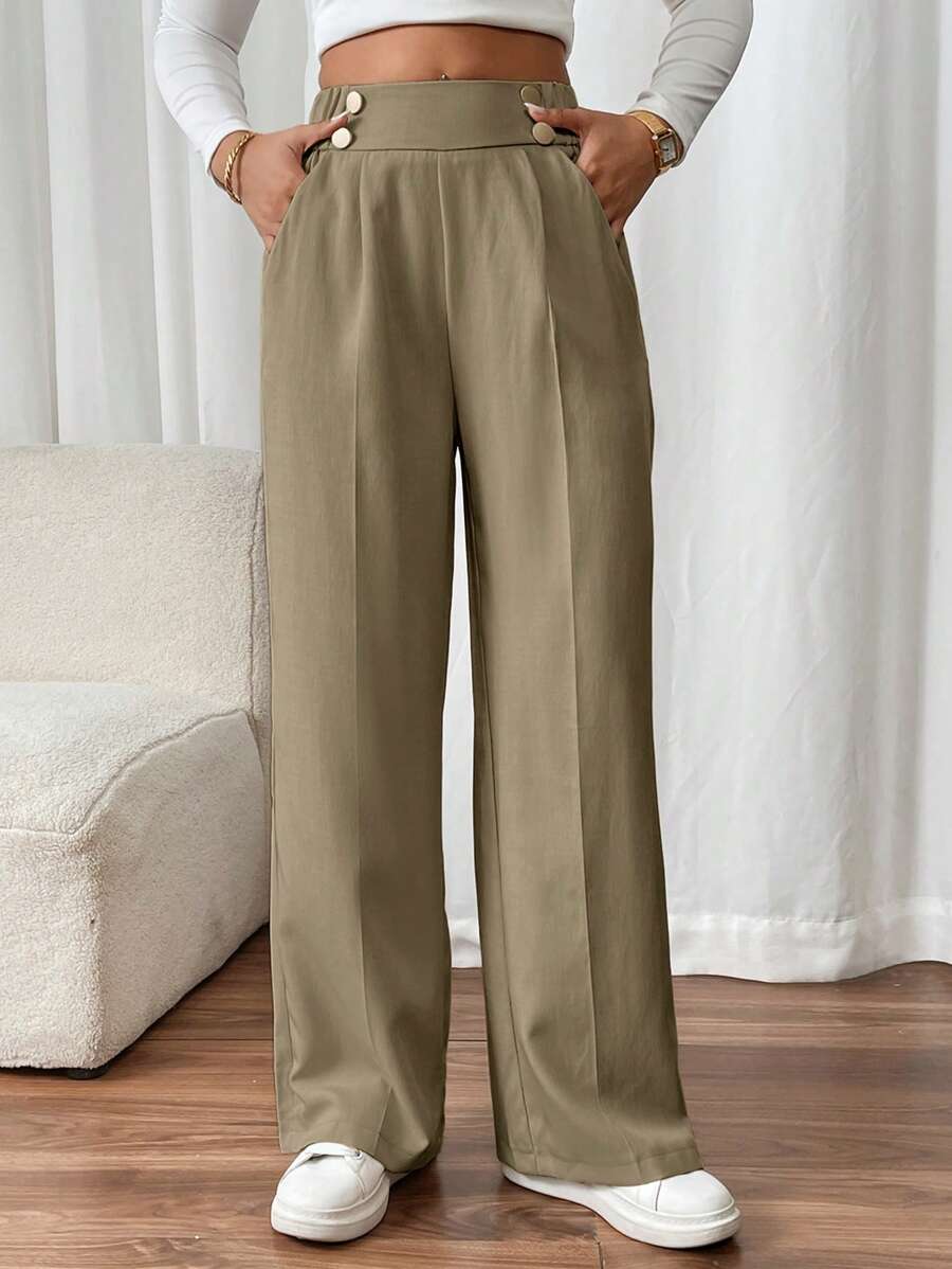 Lucy | High-Waist Straight Leg Trousers – Double Buckle Detail 9