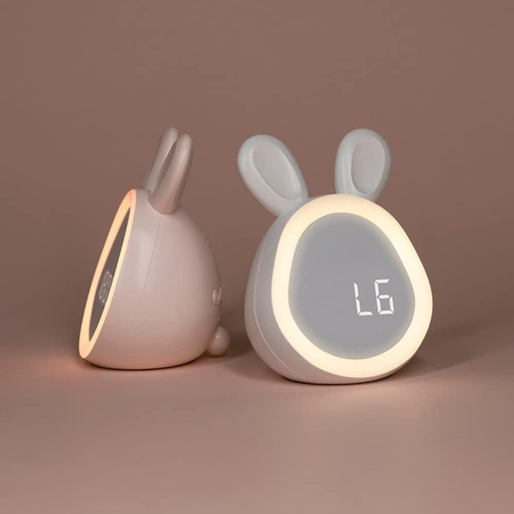 Children's Alarm Clock Bunny Night Light | Quiet Operation, Colour-Changing LED | USB Rechargeable, Pink or White 2