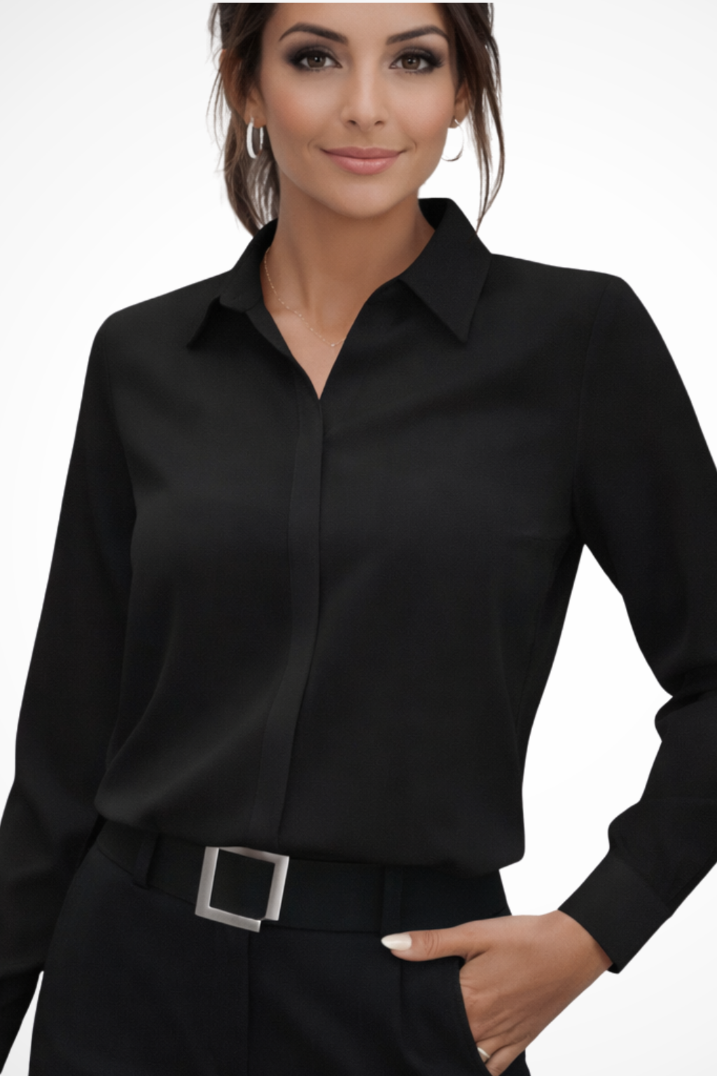 Luna | Women's White Blouse – Tailored Long Sleeve Design