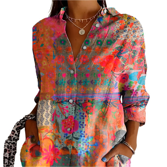 MÜHELOSE | Women's Blouse – Light Blue Floral Print with Button Closure 1