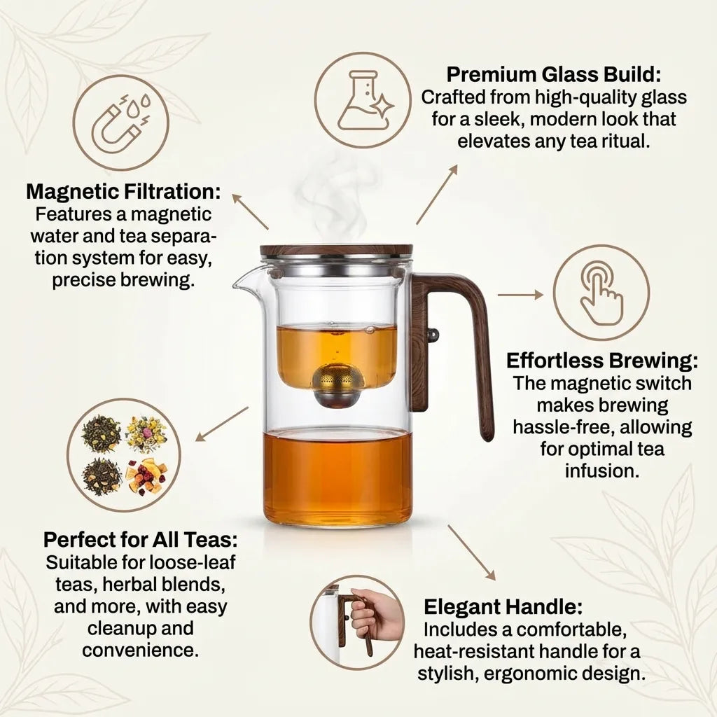 Magnetic Filtration Glass Teapot with Infuser | Heat-Resistant Design