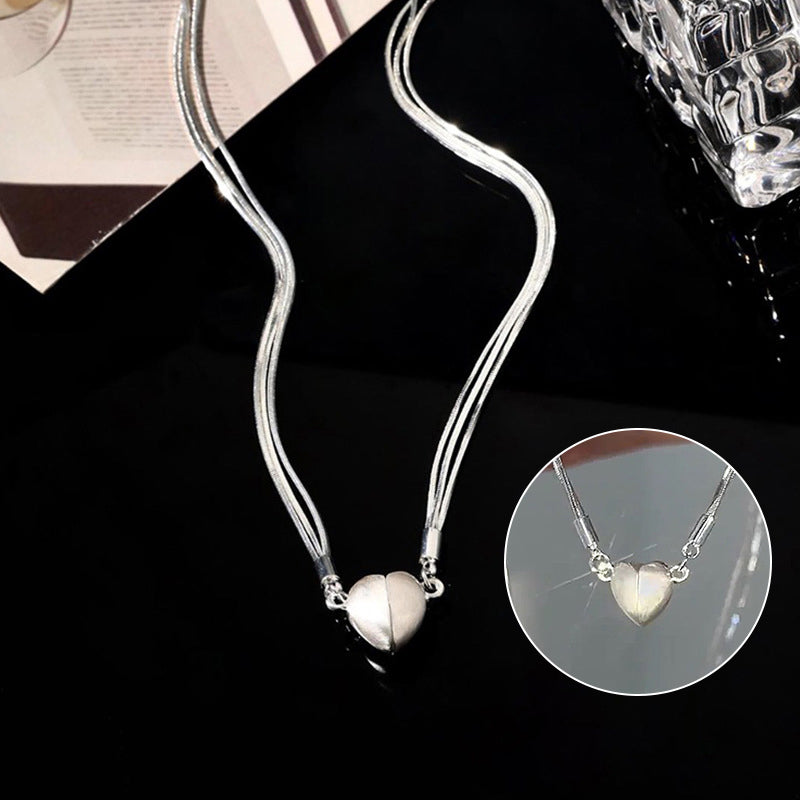 Magnetic Heart Pendant Necklace Women | Two-Piece Design Joins Together | Matching Gift for Couples and Friends