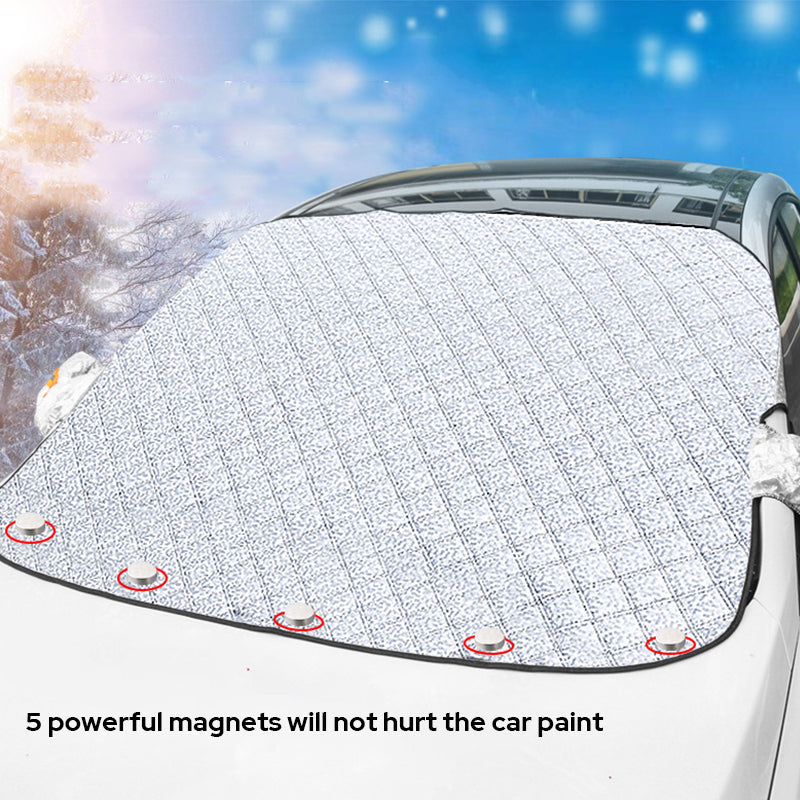 Magnetic Windscreen Cover Aluminium Film & Cotton | 5-Magnet Elastic Fit with Mirror Covers | Snow, Frost & Sun Protection