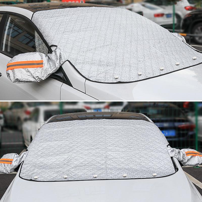 Magnetic Windscreen Cover Aluminium Film & Cotton | 5-Magnet Elastic Fit with Mirror Covers | Snow, Frost & Sun Protection