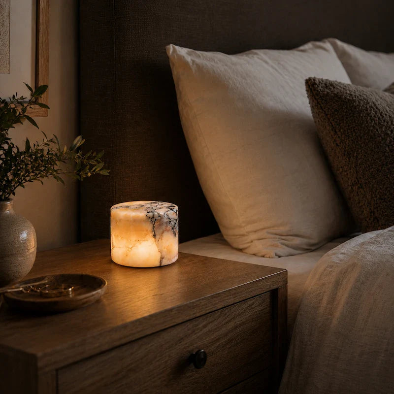Marble Lamp – Handmade, White with Unique Veins for Modern Interiors and Ambient Lighting 0