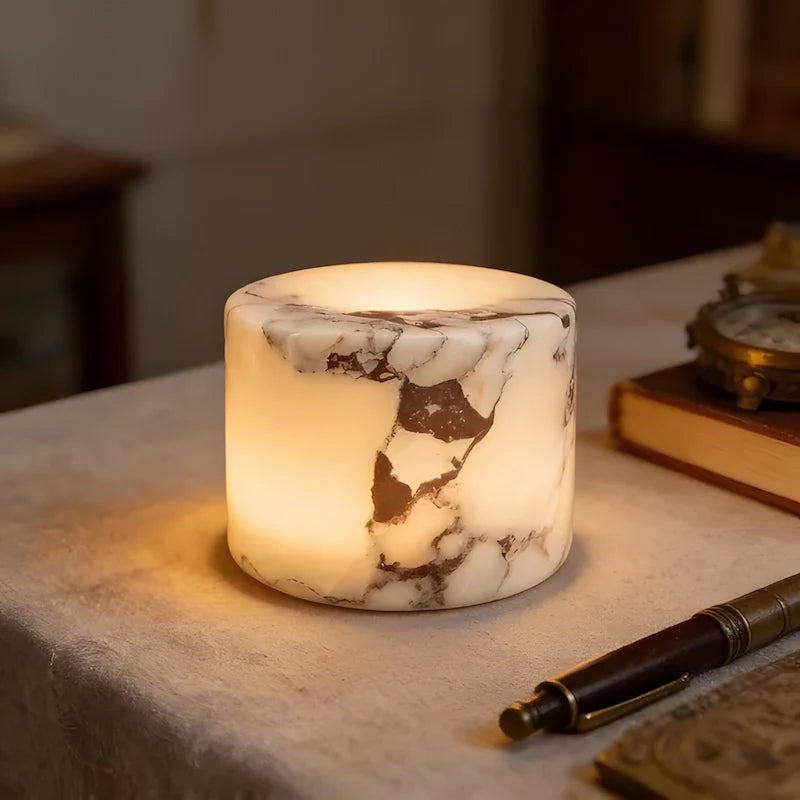 Marble Lamp – Handmade, White with Unique Veins for Modern Interiors and Ambient Lighting 1