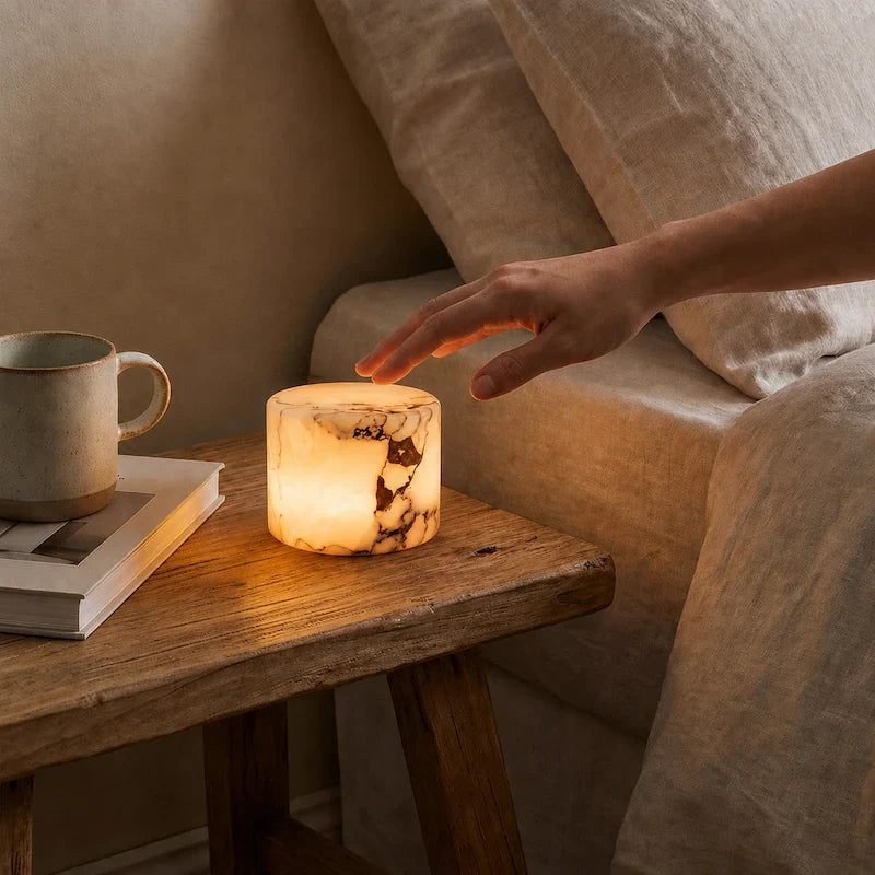 Marble Lamp – Handmade, White with Unique Veins for Modern Interiors and Ambient Lighting 3