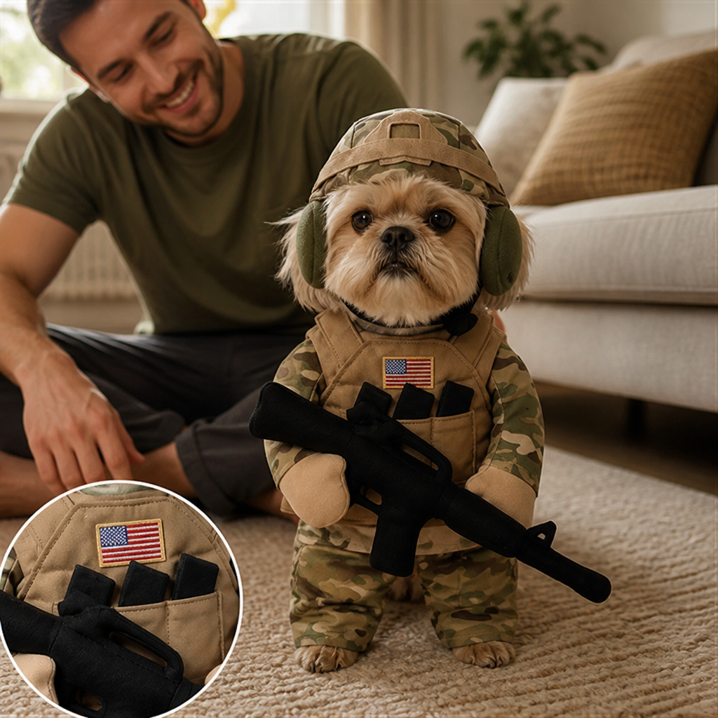 Marching Soldier Pet Costume | Moving Front-Arm Design | Snug, Comfortable Fit for Dogs and Cats, Easy to Wear