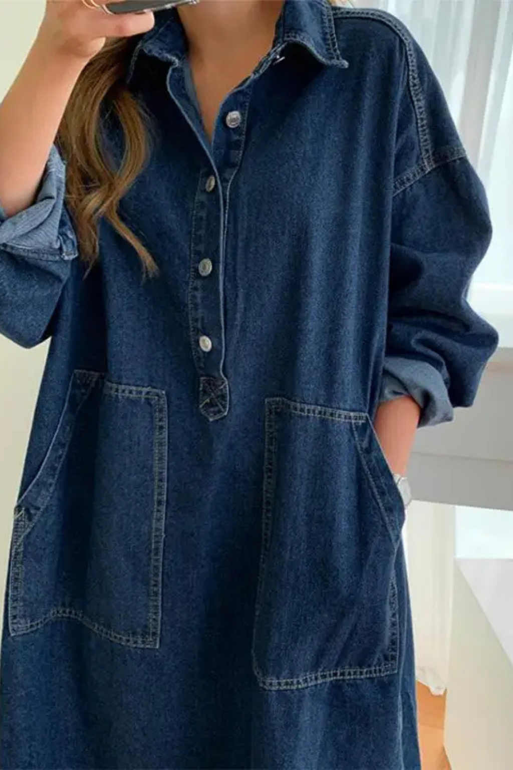 Margot | Women's Denim Maxi Dress – Plus-Size Fit With Pockets