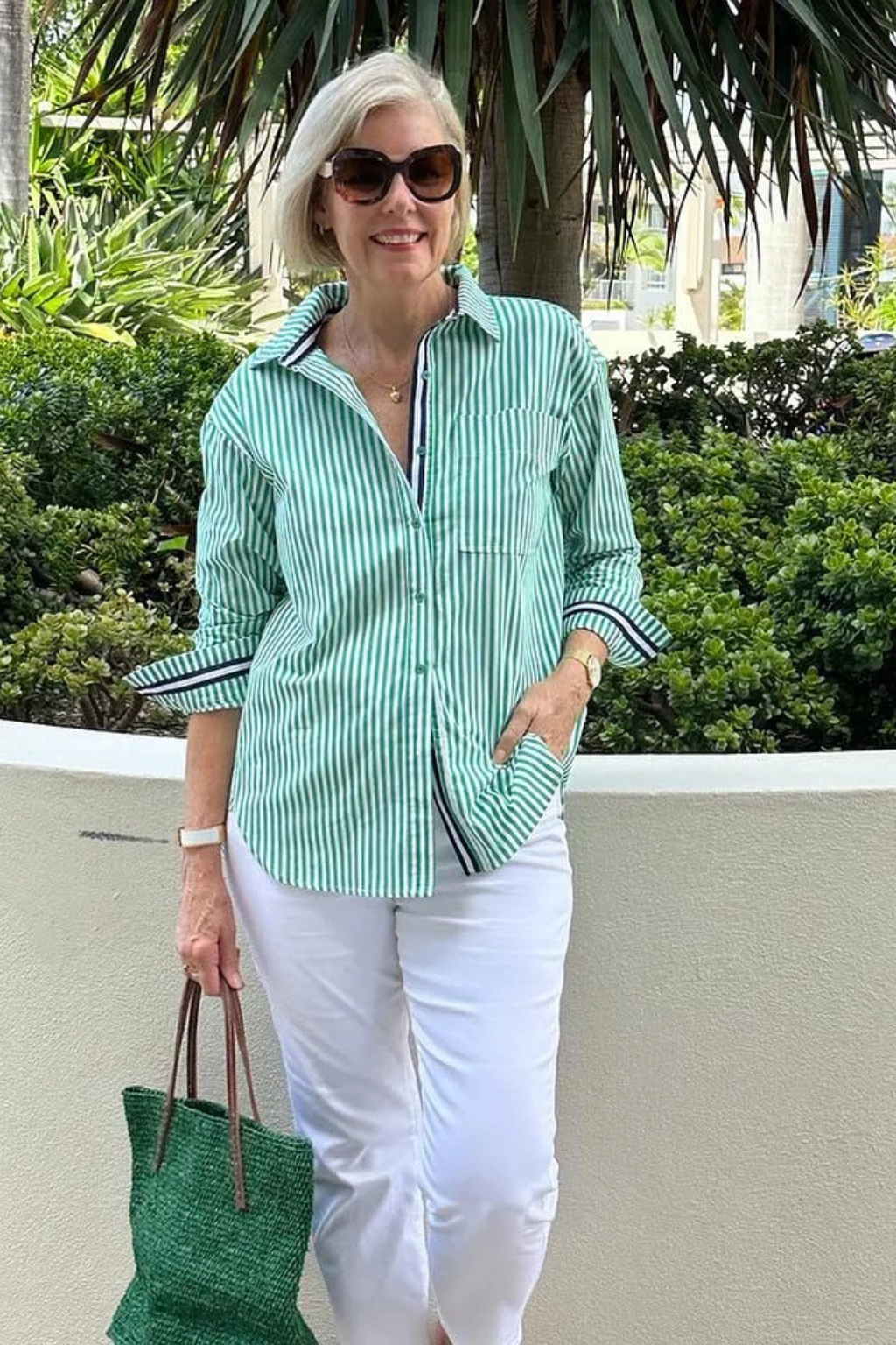 Margot | Women's Shirt – Oversized Striped Long Sleeve With Button Front 5