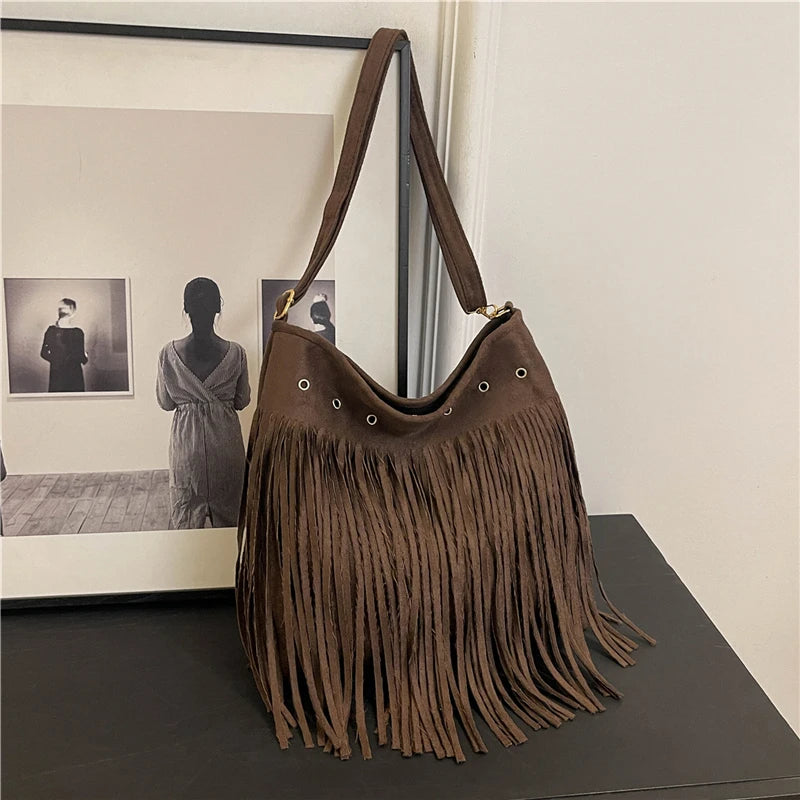 Maria | Faux Suede Fringe Shoulder Bag – Slouchy Hobo Style