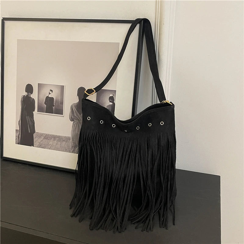 Maria | Faux Suede Fringe Shoulder Bag – Slouchy Hobo Style