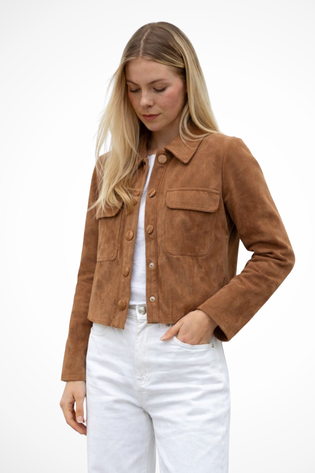 Marlowe | Women's Jacket – Suede Look Overshirt With Button Front 3