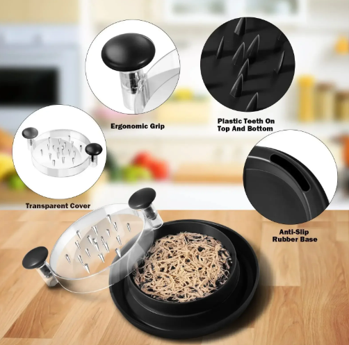 Meat Shredder Tool | Spiked Twist Lid, Twin Grip Handles