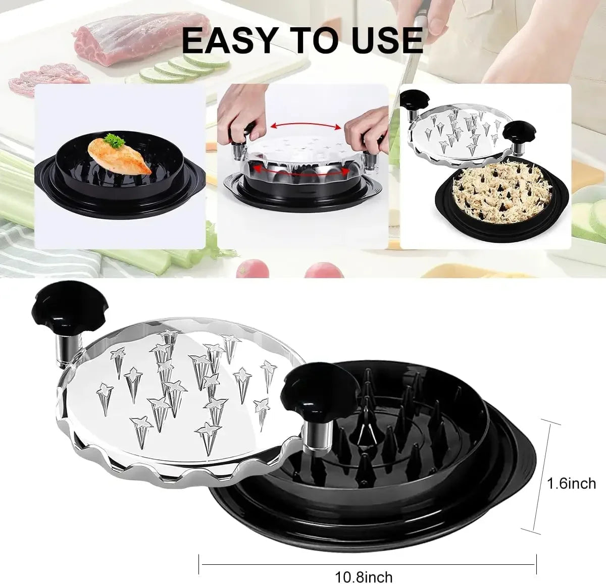 Meat Shredder Tool | Spiked Twist Lid, Twin Grip Handles