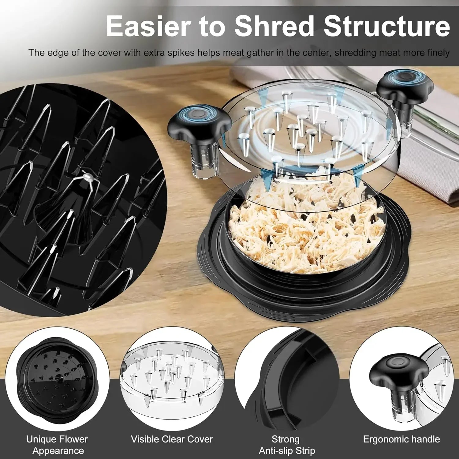 Meat Shredder Tool | Spiked Twist Lid, Twin Grip Handles