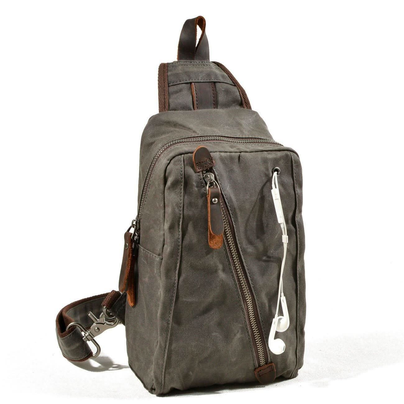 Men's Sling Bag | Waterproof Canvas Sling Backpack - Multi-Compartment Design 11