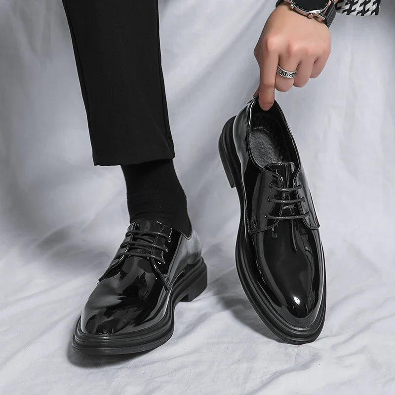 Men's Black Dress Shoes – Classic High-Gloss Derby Design
