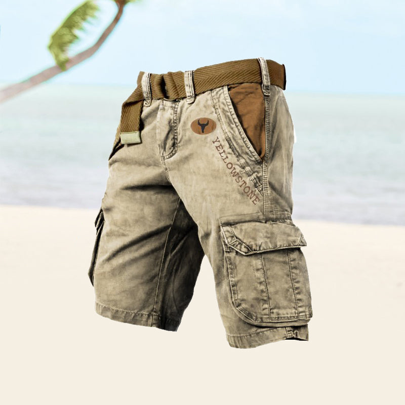 Men's Cargo Shorts – Relaxed Fit, Belted Waist, Multi-Pocket Design