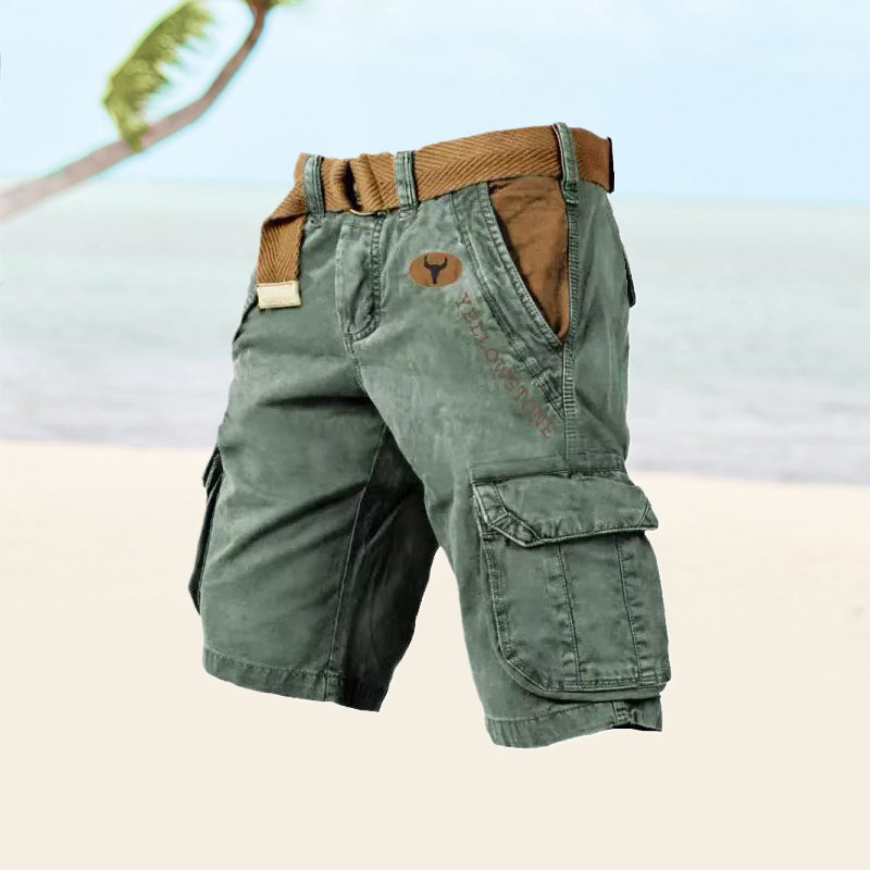 Men's Cargo Shorts – Relaxed Fit, Belted Waist, Multi-Pocket Design
