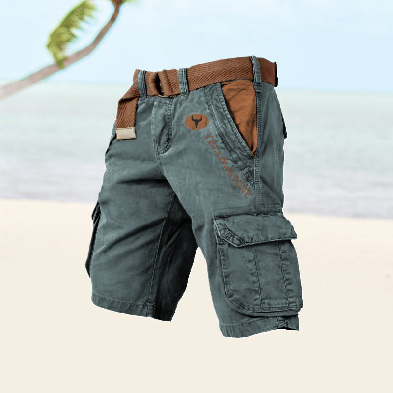 Men's Cargo Shorts – Relaxed Fit, Belted Waist, Multi-Pocket Design