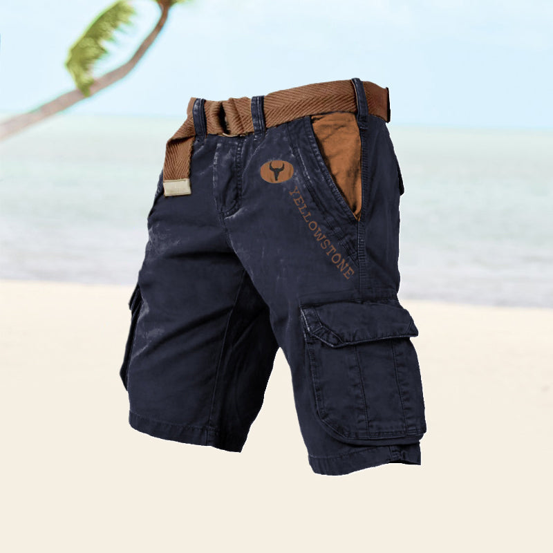 Men's Cargo Shorts – Relaxed Fit, Belted Waist, Multi-Pocket Design