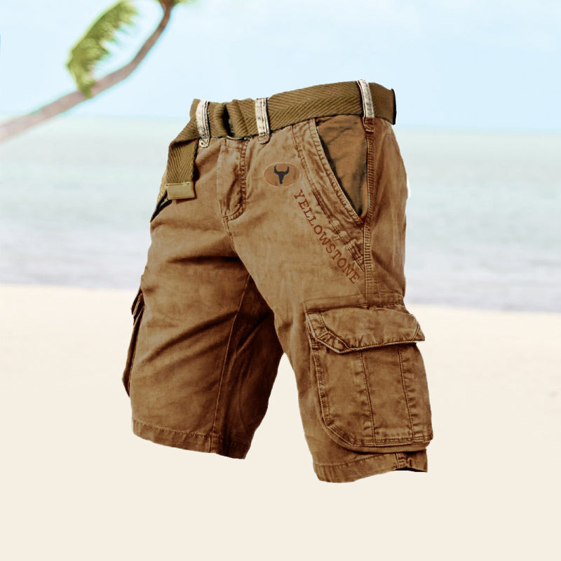 Men's Cargo Shorts – Relaxed Fit, Belted Waist, Multi-Pocket Design