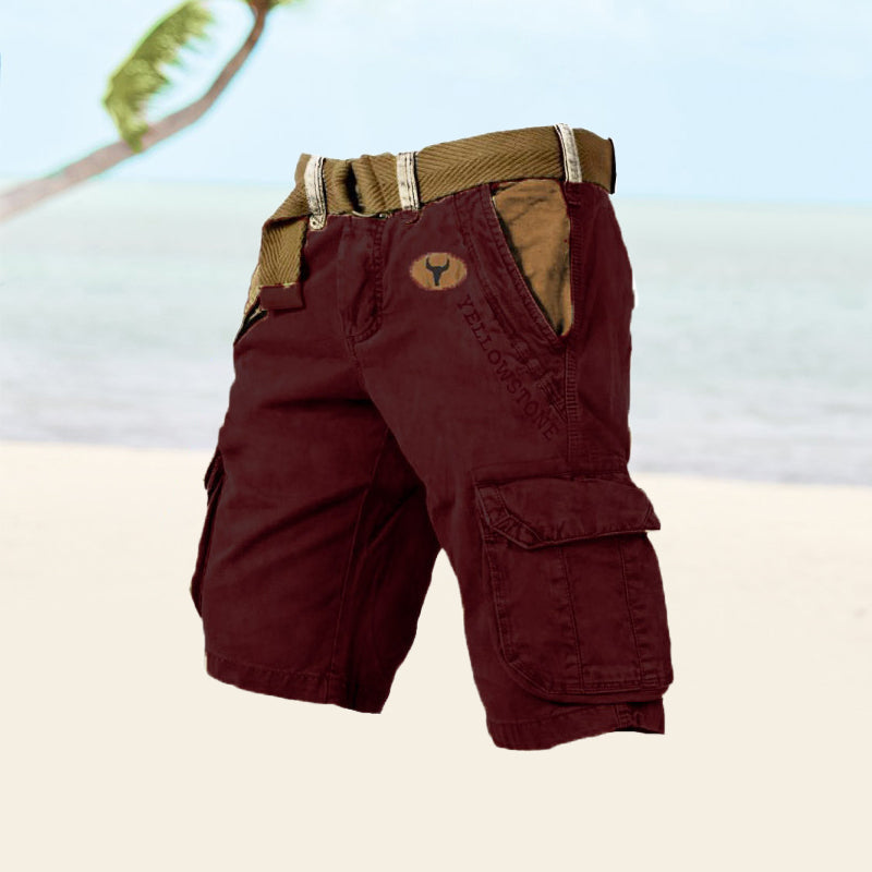 Men's Cargo Shorts – Relaxed Fit, Belted Waist, Multi-Pocket Design