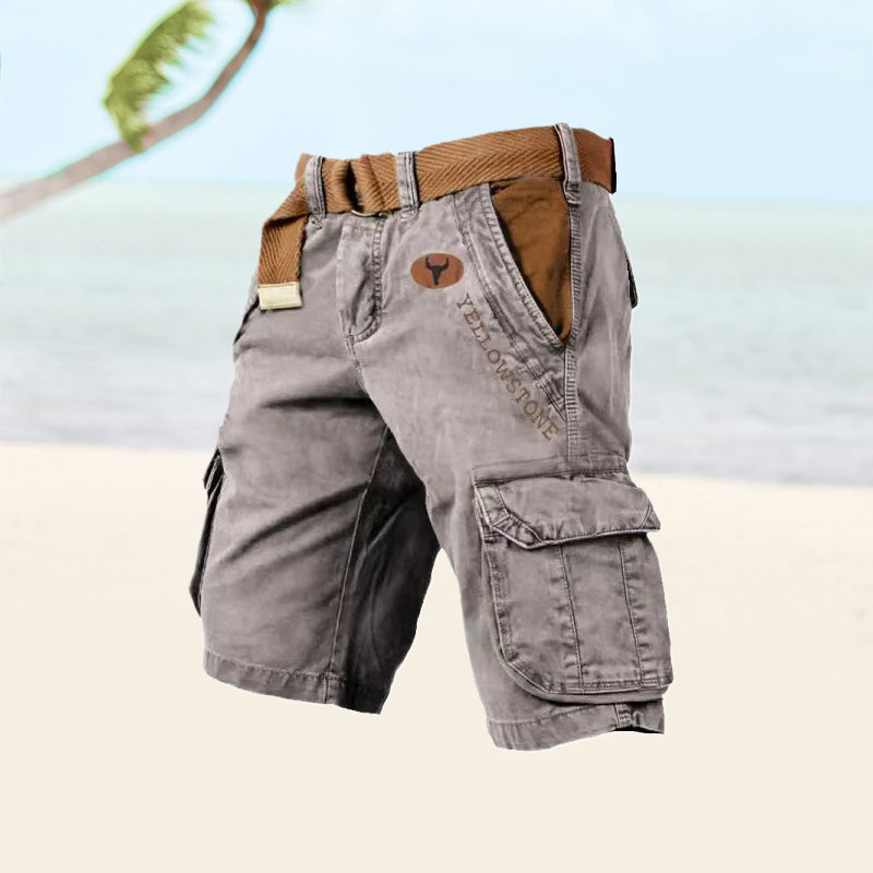 Men's Cargo Shorts – Relaxed Fit, Belted Waist, Multi-Pocket Design
