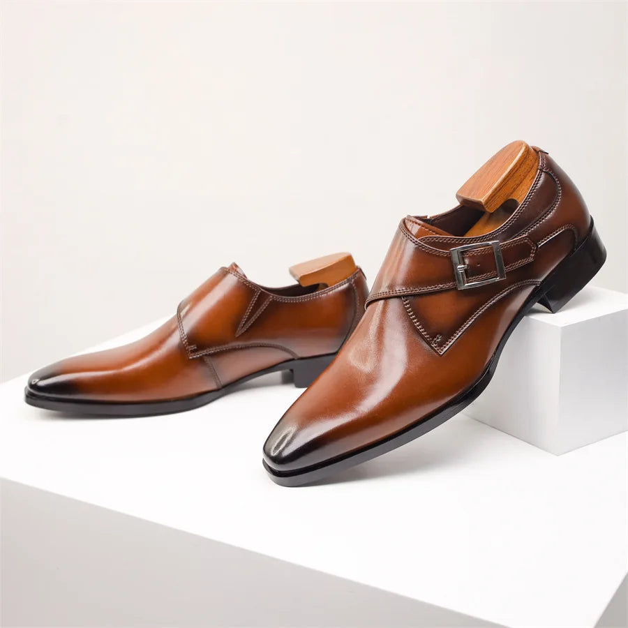 Men's Dress Shoes – Italian Monk Strap with Buckle Closure