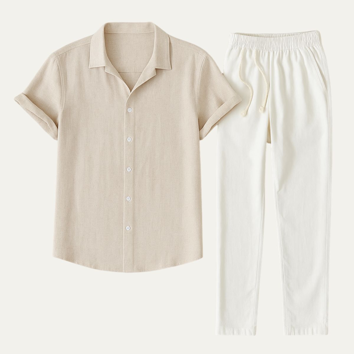 Men’s Linen Shirt and Trousers Set – Relaxed Fit Camp Collar Design