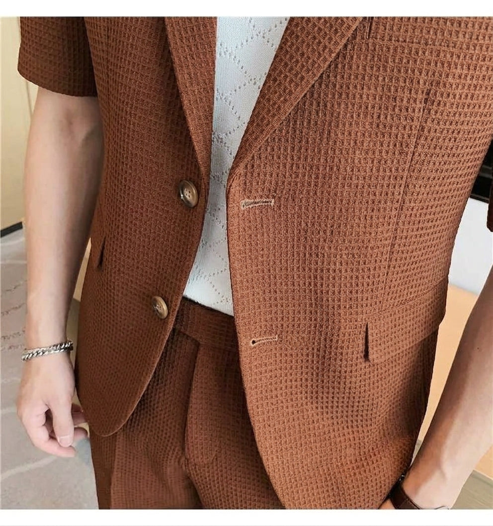 Men's Set – Short Sleeve Blazer with Matching Shorts in Textured Fabric