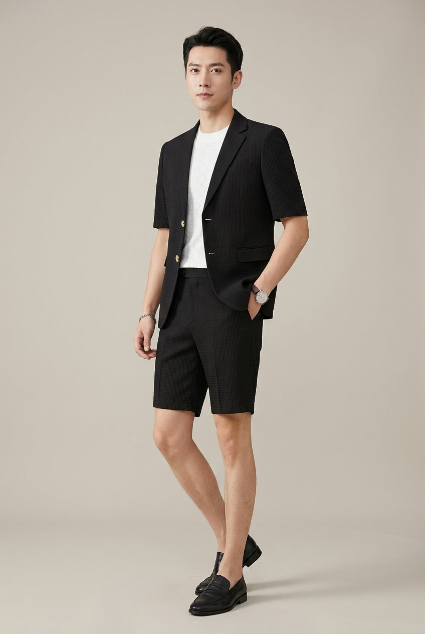 Men's Set – Short Sleeve Blazer with Matching Shorts in Textured Fabric